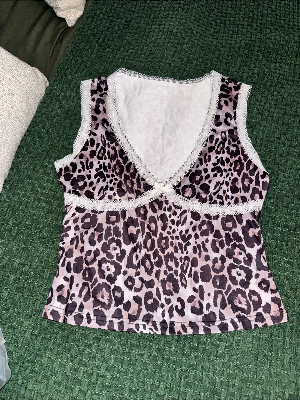 SHEIN Pink Leopard Lace-Trim Tank Top
